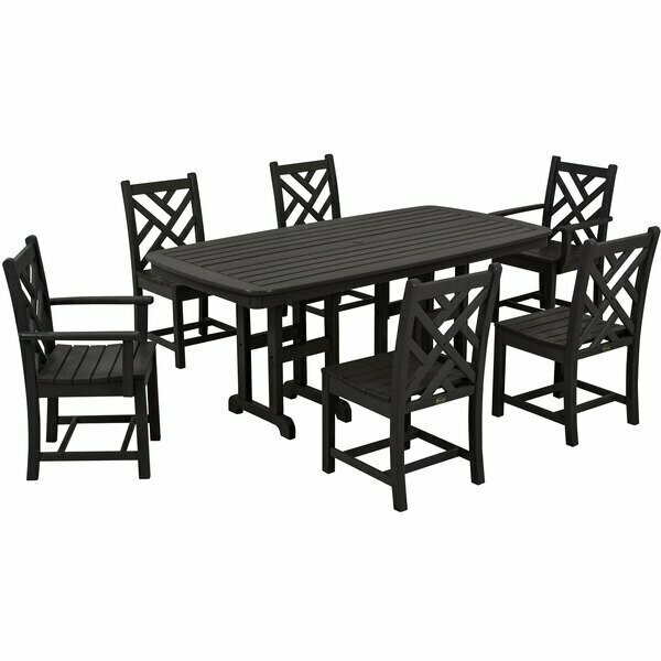 Polywood Chippendale 7-Piece Black Dining Set with Nautical Table 633PWS1211BL